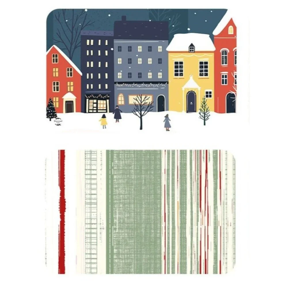 Christmas Snowy Village Christmas Stripe Placemats Double Sided Vinyl Set of 4
